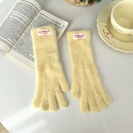 Japanese cute plush gloves women's winter warm cold warm long gloves can touch screen to play with snow atmosphere