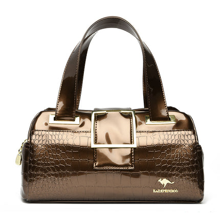 Cross-border Women's Bag 2024 New Multi-layer Shoulder Bag Soft Leather Middle-aged Mother Patent Leather Handbag Boston Pillow Bag