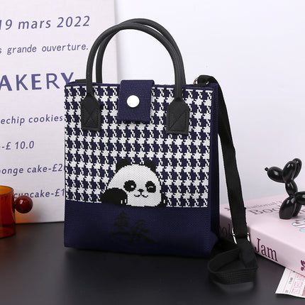 Cute Panda National Style Trendy Tote Bag Crossbody Large Handbag All-match Daily Casual Soft Rubber Handle
