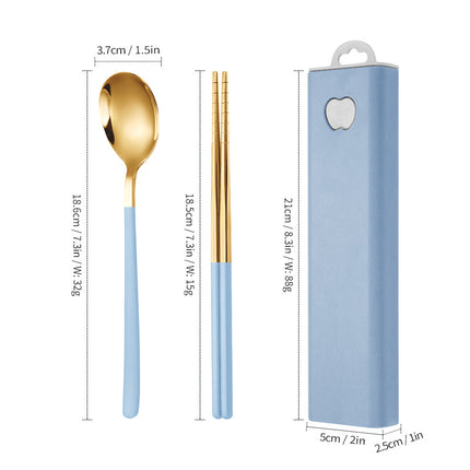 304 Stainless Steel Convenient Tableware Fork, Spoon and Chopsticks Three-Piece Set Outdoor Travel Student Storage Box Tableware Set