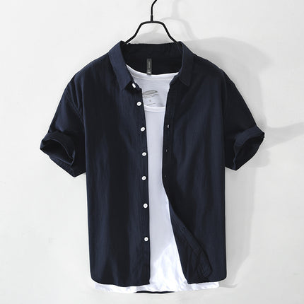648 simple solid color men's shirt light retro cotton shirt a generation of hair