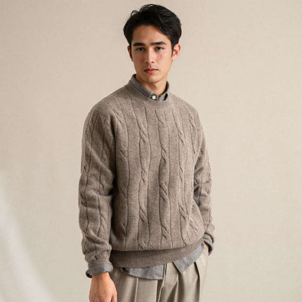 100% Wool Autumn and Winter Round Neck Twisted Yarn Men's Wool Knitted Sweater