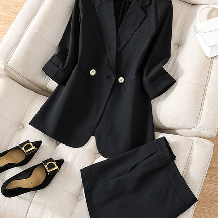Cross-Border New High-End Suit Shorts Set for Women, Casual, Fashionable and Elegant, Spring and Autumn Goddess Style Suit Two-Piece Set