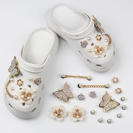 Cross-Border New Model Suitable for Hole Shoe Accessories DIY Shoe Buckle Pearl Chain Butterfly Decoration Removable Shoe Buckle