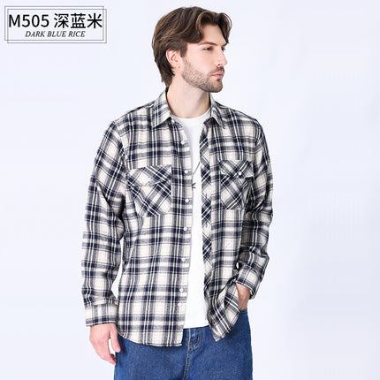 2026 Spring Cross-Border Trade American Retro Flannel Men's Long-Sleeve Brushed Plaid Shirt Men's Cool Jacket