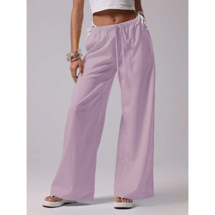 Cross-Border Bottoms Linen Texture Lace-Up Waist Pants Vacation Style Summer Bohemian Style Elegant