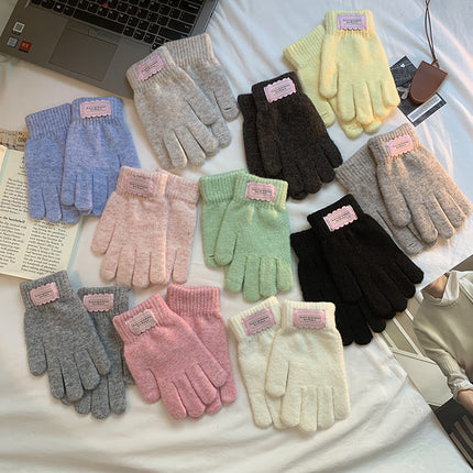 Wool Blended Candy Color Pure Color Gloves Autumn and Winter Sweet Cold-Proof and Warm Cycling Couple Gloves with Touch Screen
