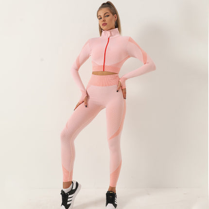 Cross Border Hot Sale Seamless Quick Dry Long Sleeve Yoga suit Fitness Yoga Suit Top Lulu Sports Yoga Pants Trousers
