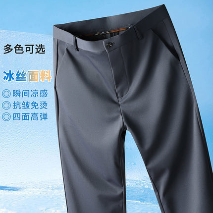 Ice Silk Light Luxury Suit Pants Men's Autum Thin 2024 New Loose Straight Business Elastic Men's Casual Pants