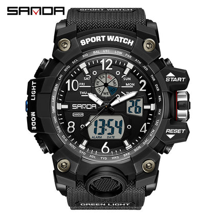 Sanda Hot-Selling Watch Korean Version Student Party Multi-Functional Waterproof Alarm Clock Electronic Watch Cool Dual Display Luminous Sports Watch