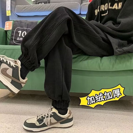Autumn and Winter American Style fleece-lined Thickened Casual Pants Men's Loose All-match Trendy Brand Grey Sports Long Pants