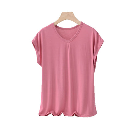 V-neck Modal Short-sleeved T-shirt Women's Summer Thin Loose plus size chubby girl 100.00kg Base Shirt Top Wide Shoulder Vest
