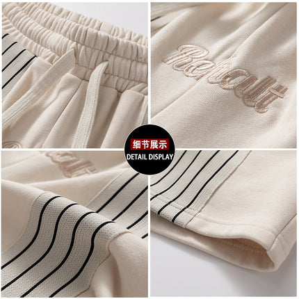 300g terry shorts bar striped contrast men's American retro pants casual pants loose sports men's shorts