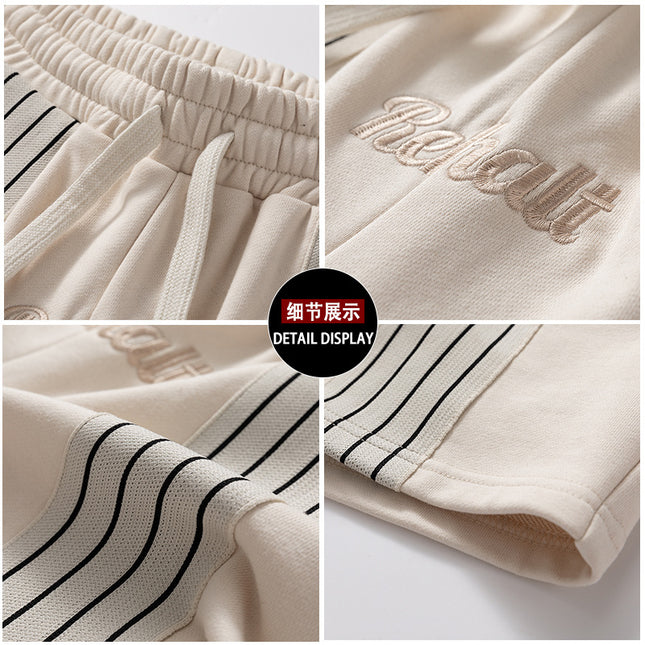 300g terry shorts bar striped contrast men's American retro pants casual pants loose sports men's shorts