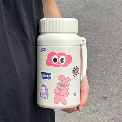Cartoon cute high-value large-capacity new thermos stainless steel outdoor sports portable rope coffee cup