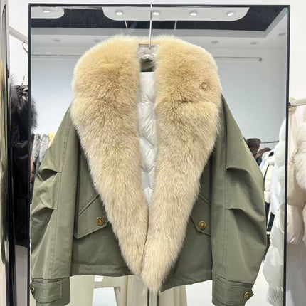 Detachable Real Fox Fur Collar Thickened down Lining Sweet Cool Parka down Jacket Women's Workwear Casual Fur Coat