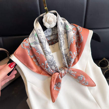 New Style Square Scarf Small Silk Satin Imitation Silk Women Flower and Bird Printed Beautiful Silk Scarf Thin Small Square Scarf Scarf Scarf