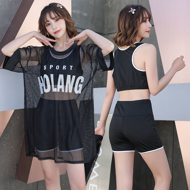 2026 New Style Two-Piece Conservative Tummy-Concealing Slimming Square-Leg Sports Student Plus-Size Hot Spring Swimwear