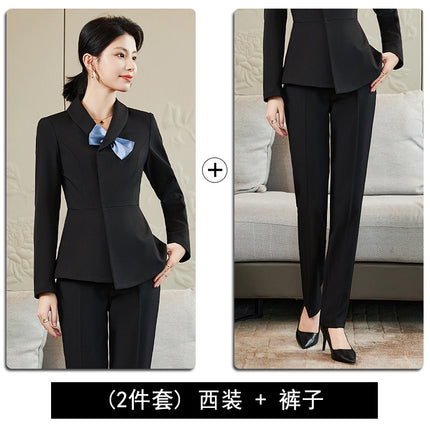 Navy Blue Blazer for Women 2024 Autumn Professional Attire Hotel Front Desk Attendant Formal Suit Work Uniform