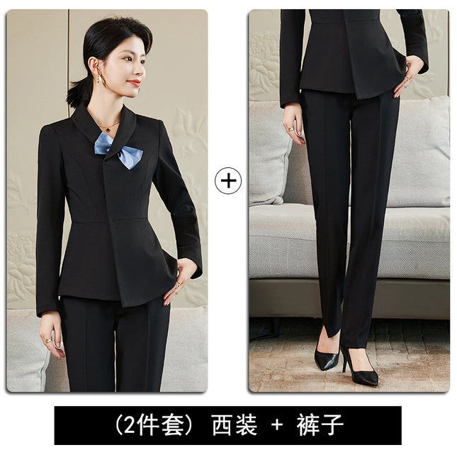 Navy Blue Blazer for Women 2024 Autumn Professional Attire Hotel Front Desk Attendant Formal Suit Work Uniform