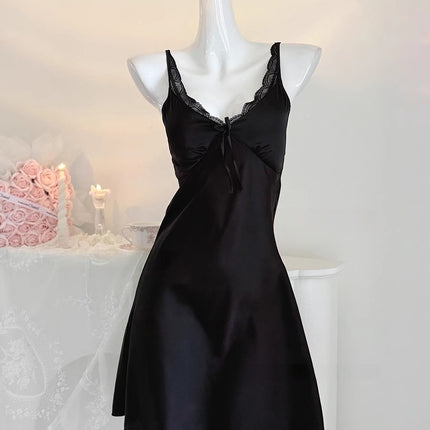 French-Style Ice Silk Women's Nightgown 2025 New Summer Pure Desire Style Camisole Nightdress Sexy Loungewear with Chest Pads