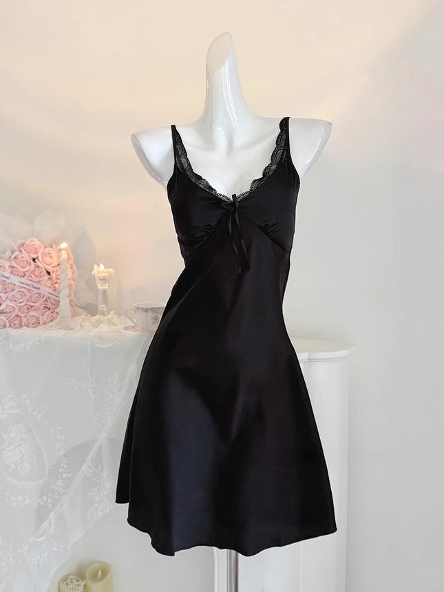 French-Style Ice Silk Women's Nightgown 2025 New Summer Pure Desire Style Camisole Nightdress Sexy Loungewear with Chest Pads