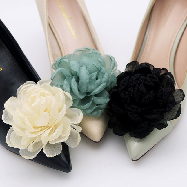 Easiest for Match Camellia High Heels Decorations Starry Sky Yarn Burnt Edge Flowers Bridal Shoe Flowers Handmade Wedding Shoe Accessories