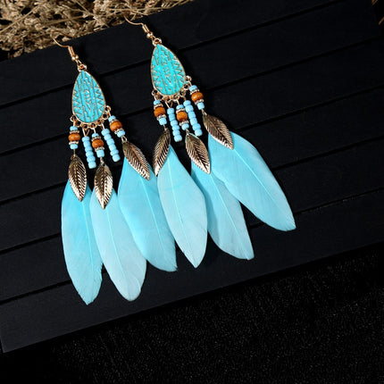 Cross-Border Feather Tassel Earrings, High-End Bohemian Style Earrings, Hot-Selling Earrings for Women in Scenic Spots