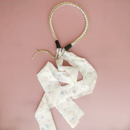 Sweet Floral Pearl Long Strap Hair Band Headband Summer New Sweet Tie Hair One-piece Pressure Hair Headband Women