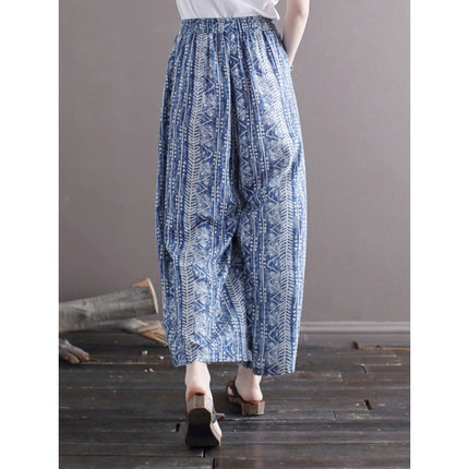 French Outlet Clearance Brand Discount Removed from Shelves Artistic Thin Linen Yoga Pants Floral Cotton Linen Wide-Leg Pants Women Loose