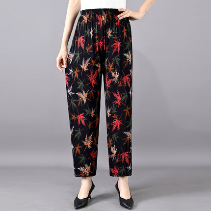 Cross-Border Popular Summer Women's Ice Silk Pants for Middle-Aged and Elderly, Loose Casual Home Pants, Elastic Plus-Size Pants for Square Dancing