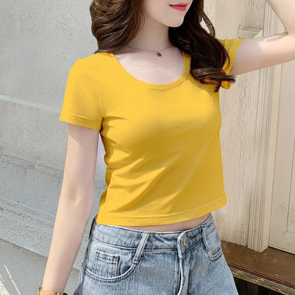 V-neck Black t-shirt Women's Short-sleeved 2024 New Summer Small Slim Short Bottoming Shirt top trendy