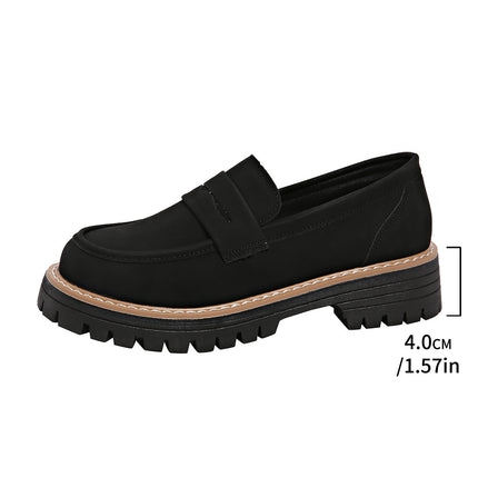 Cross-Border 2025 New Spring and Autumn Loafers Large Size Casual Frosted British Style Women's Shoes Thick Heel Thick Sole Foreign Trade Retro