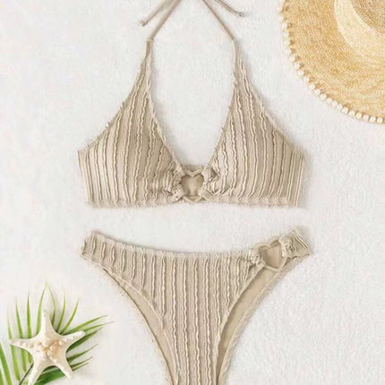 2025 European and American New Sexy Love Bikini Bikini Solid Color Two-piece Swimsuit Swimsuit Women's Cross-border Foreign Trade