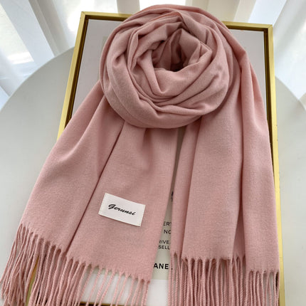 Solid Color Faux Cashmere Scarf for Women, Annual Meeting Red, High-End Feel, Spring and Autumn Woven Neck Scarf, Korean Style Versatile Artistic Warm Shawl