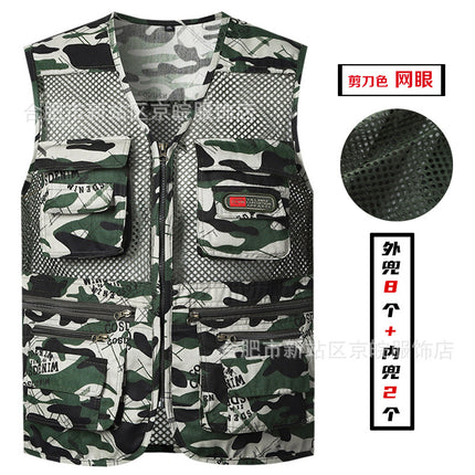 Summer Thin Mesh Vest Mountaineering Travel Pure Cotton Mesh Waistcoat Casual Multi-Pocket Functional Photography Fishing Vest
