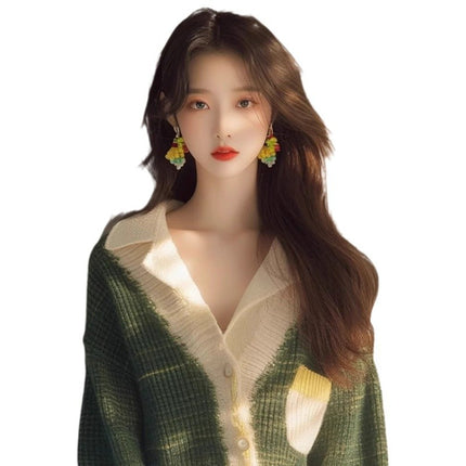 2024 Popular Pretty Shirt Small Fashionable Western Style Loose Slimming Green V-neck Knitted Long Sleeve Cardigan for Women