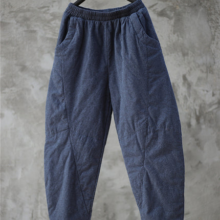Literary Brushed Jacquard Cotton Pants 3 Colors Women's Winter Thickeneded Retro Casual Harem Pants Showing Longer Legs