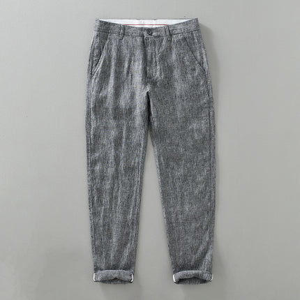 1335 Spring and Summer New Linen Casual Pants for Men, Lightweight, Breathable, Non-Stick, Yarn-Dyed Cotton and Linen Straight-Leg Loose Pants