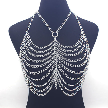 New cross-border jewelry European and American fashion luxury metal aluminum chain multi-layer sexy chest chain fashion neck body chain