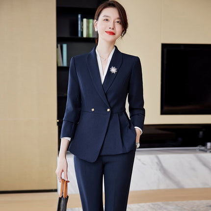 Gray Professional Suit Suit for Women Wholesale Autumn and Winter Temperament Slim Hotel Front Desk Workwear Jewelry Store Work Clothes for Women