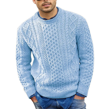 Cross-Border Pink Sweater Men's 2025 Autumn and Winter New Slim Fit Pullover Knitted Cable Sweater European and American Amazon Men's Clothing