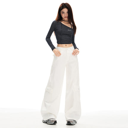 American Military Green Scimitar Jeans Women's Autum New Design Loose Floor-Length Workwear Casual Wide-Leg Pants