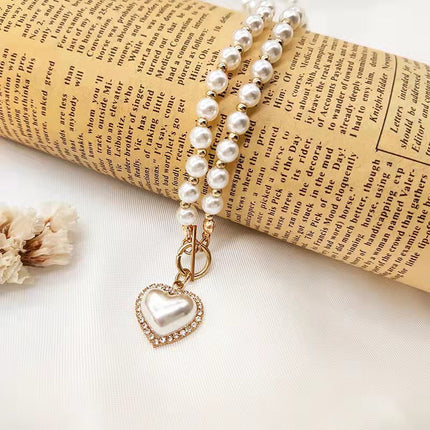 South Korea Dongdaemun Fashion Pearl Necklace Women Love Shell Pendant Collarbone Chain ins Cold Style Simple Necklace Chain