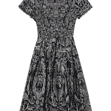 Zhili V-Neck Dress 2026 Summer New High-End Heavy-Duty Silver Thread Embroidery Pear-Shaped Figure A-Line Dress