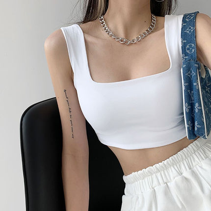 Cross-border Sports Wide Shoulder Camisole Women's Outfit Niche Design Sexy Sweet Hot High Waist Short Top for Summer