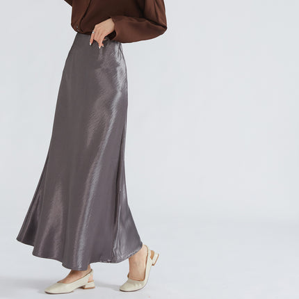 Silky Double-Sided Satin Floor-Length Skirt for Women High-Waisted Textured Elastic Waist Fishtail Long Skirt
