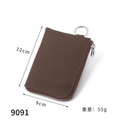 First-Layer Cowhide Zipper Coin Purse Bank Card Coin Small Leather Bag with Key Ring Mini Genuine Leather Coin Purse Wholesale