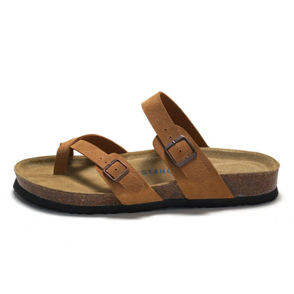 ORFISTOCK Summer New Men's Cork Clip Slippers Beach Shoes Student Belt Tipping Slippers Full Cowhide