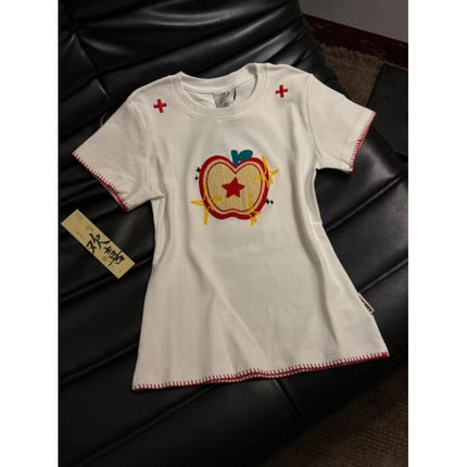 [Pure Cotton Towel Embroider + Back Collar] 2025 Versatile Top Ins Apple Design Niche High-End Sense